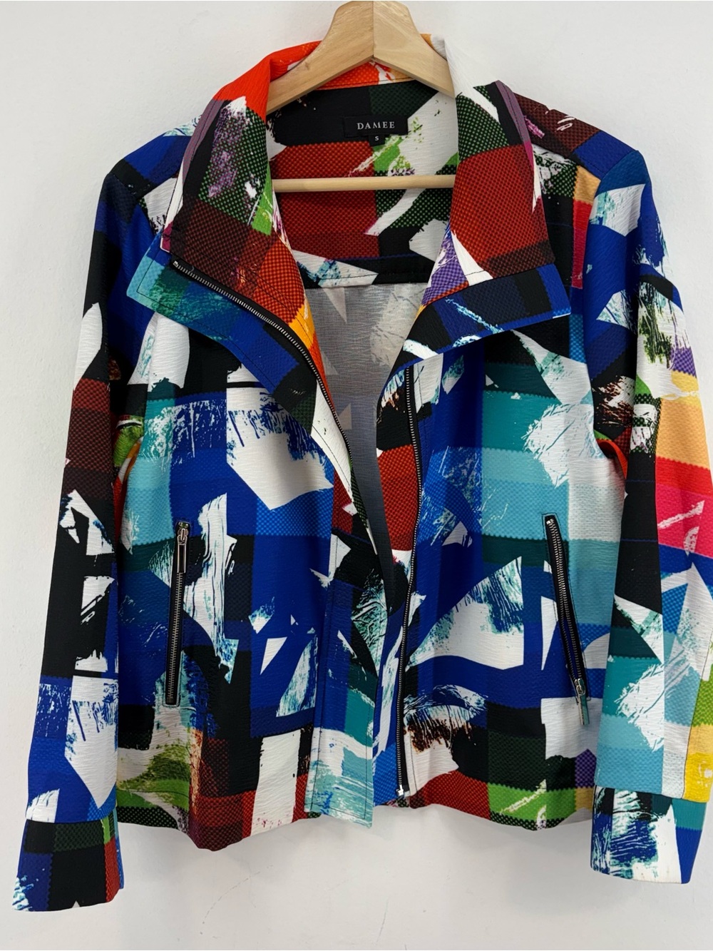 Damee Multicolor Abstract Print Moto Jacket - Art to Ware Women’s Coat Size S